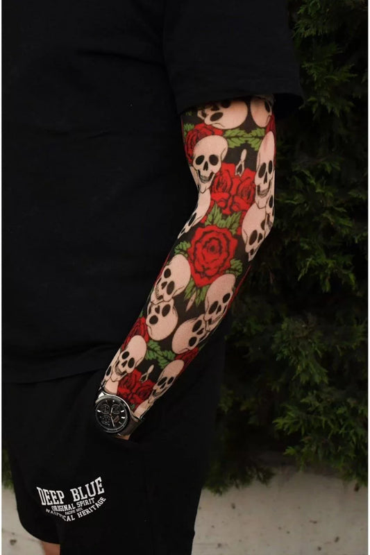 Unisex Giyilebilir 3D Baskı Desenli Kol Dövmesi Tatto Sleeves - Kırmızı