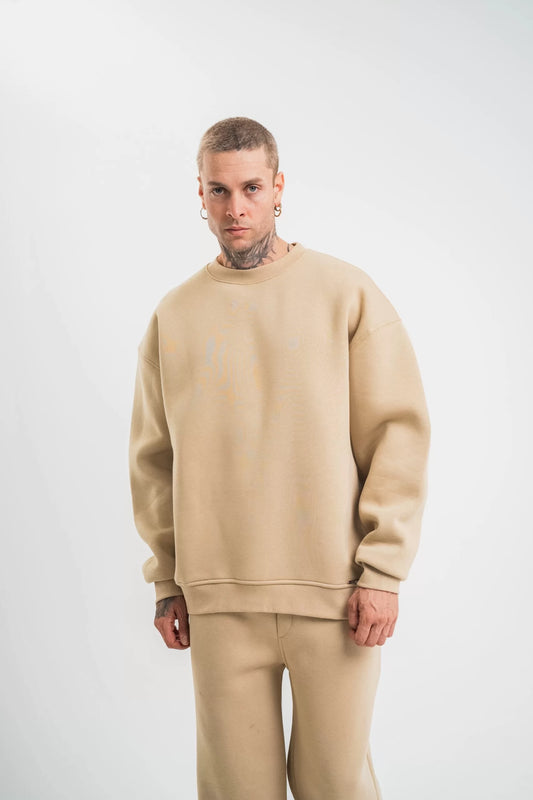 Uzun Kol Bisiklet Yaka Basic SweatShirt - Bej